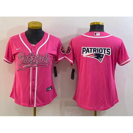 Women's New England Patriots Pink Team Big Logo With Patch Cool Base Stitched Baseball Jersey(Run Small)