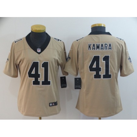 Women's New Orleans Saints #41 Alvin Kamara Gold Inverted Legend Stitched NFL Jersey(Run Small)