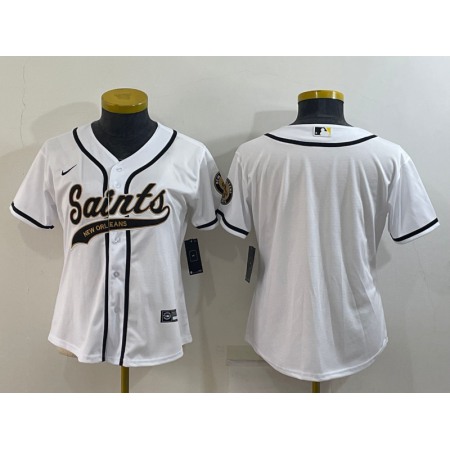 Women's New Orleans Saints Blank White With Patch Cool Base Stitched Baseball Jersey(Run Small)