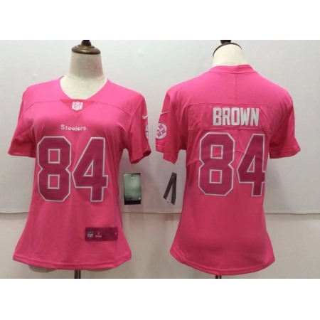 Women's Nike Pittsburgh Steelers #84 Antonio Brown Pink Stitched NFL Limited Rush Fashion Jersey