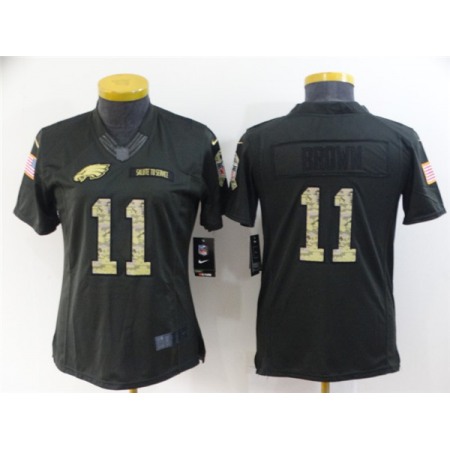 Women's Philadelphia Eagles #11 A. J. Brown Black Salute To Service Stitched Football Jersey(Run Small)