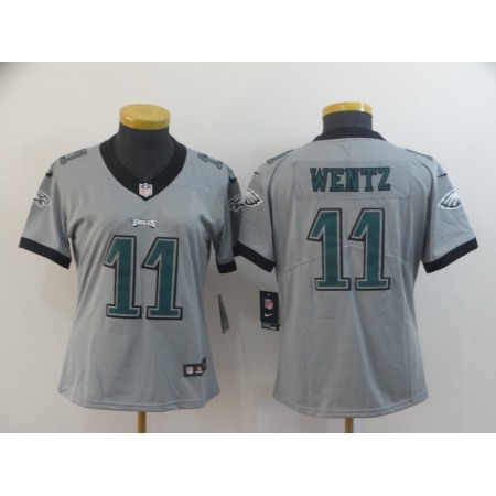 Women's Philadelphia Eagles #11 Carson Wentz Silver Inverted Legend Stitched NFL Jersey