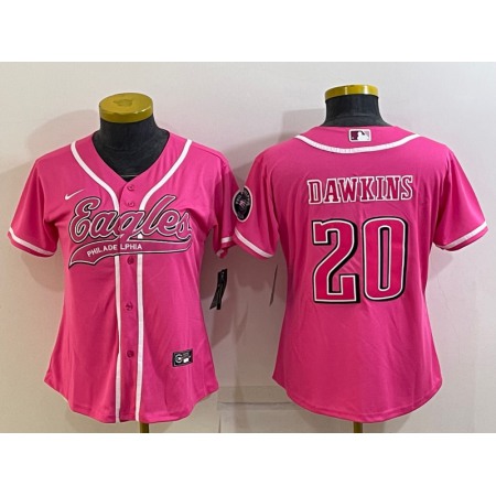 Women's Philadelphia Eagles #20 Brian Dawkins Pink With Patch Cool Base Stitched Baseball Jersey(Run Small)