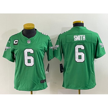 Women's Philadelphia Eagles #6 DeVonta Smith Green 2023 F.U.S.E. With C Patch Stitched Football Jersey(Run Small)