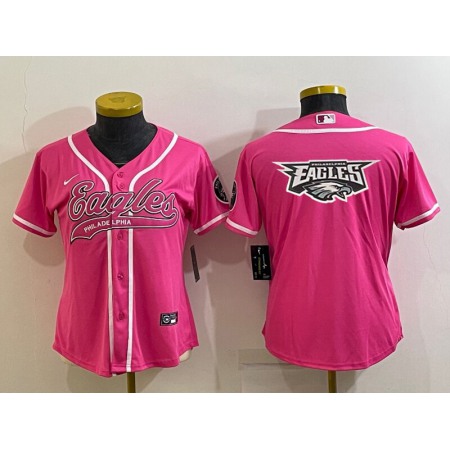 Women's Philadelphia Eagles Pink Team Big Logo With Patch Cool Base Stitched Baseball Jersey(Run Small)