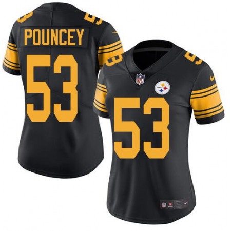 Women's Pittsburgh Steelers #53 Maurkice Pouncey Black Color Rush Limited Stitched NFL Jersey(Run Small)