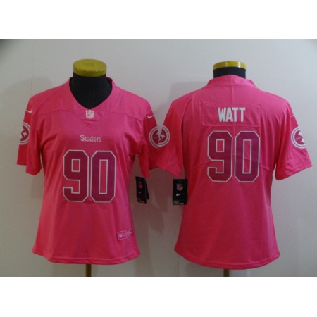 Women's Pittsburgh Steelers #90 T. J. Watt Pink Vapor Untouchable Limited Stitched NFL Jersey