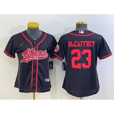 Women's San Francisco 49ers #23 Christian McCaffrey Black With Patch Cool Base Stitched Baseball Jersey(Run Small)