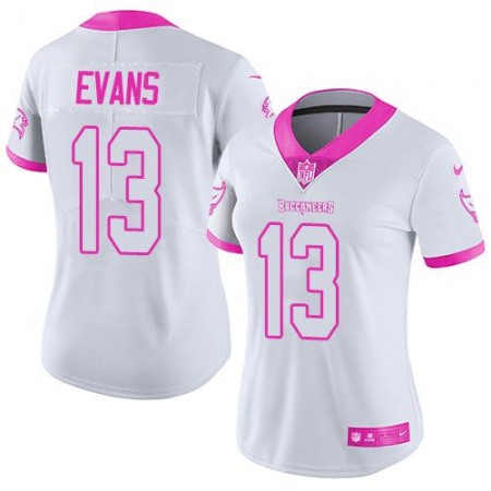 Nike Buccaneers #13 Mike Evans White/Pink Women's Stitched NFL Limited Rush Fashion Jersey