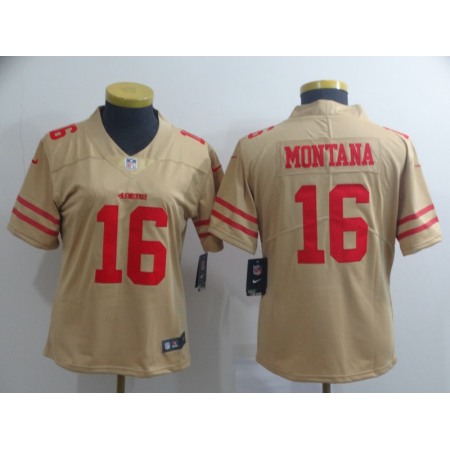 Women's NFL San Francisco 49ers #16 Joe Montana 2019 Gold Inverted Legend Stitched NFL Jersey(Runs Small)