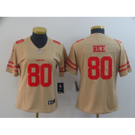 Women's NFL San Francisco 49ers #80 Jerry Rice 2019 Gold Inverted Legend Stitched NFL Jersey(Runs Small)