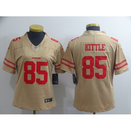Women's NFL San Francisco 49ers #85 George Kittle 2019 Gold Inverted Legend Stitched NFL Jersey(Runs Small)