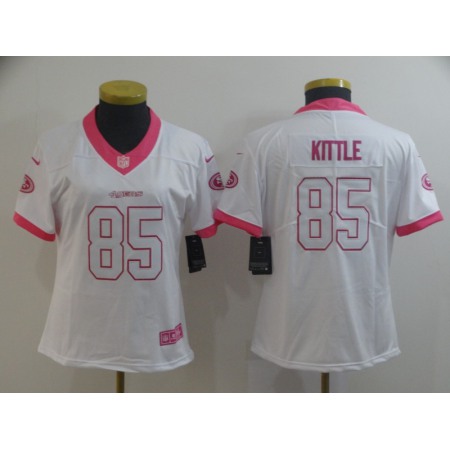Women's NFL San Francisco 49ers #85 George Kittle White/Pink Vapor Untouchable Limited Stitched Jersey