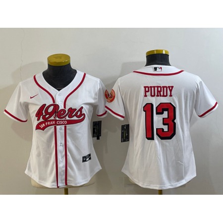 Women's San Francisco 49ers #13 Brock Purdy New White With Patch Cool Base Stitched Baseball Jersey(Run Small)