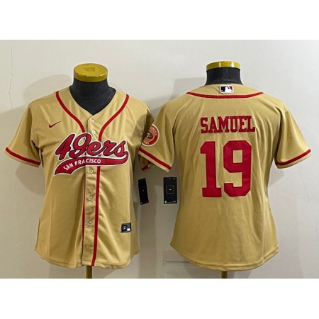 Women's San Francisco 49ers #19 Deebo Samuel Gold With Patch Cool Base Stitched Baseball Jersey(Run Small)