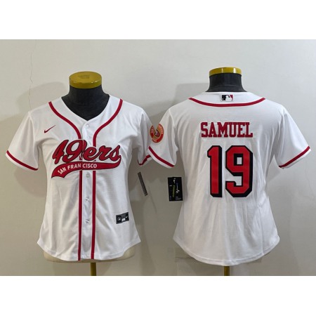 Women's San Francisco 49ers #19 Deebo Samuel New White With Patch Cool Base Stitched Baseball Jersey(Run Small)