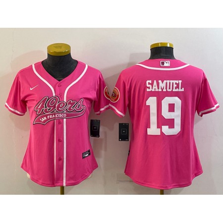 Women's San Francisco 49ers #19 Deebo Samuel Pink With Patch Cool Base Stitched Baseball Jersey(Run Small)