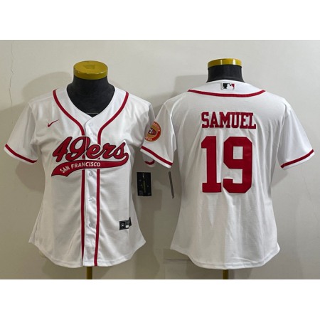 Women's San Francisco 49ers #19 Deebo Samuel White With Patch Cool Base Stitched Baseball Jersey(Run Small)