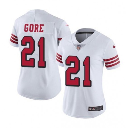Women's San Francisco 49ers #21 Frank Gore White Stitched Jersey(Run Small)