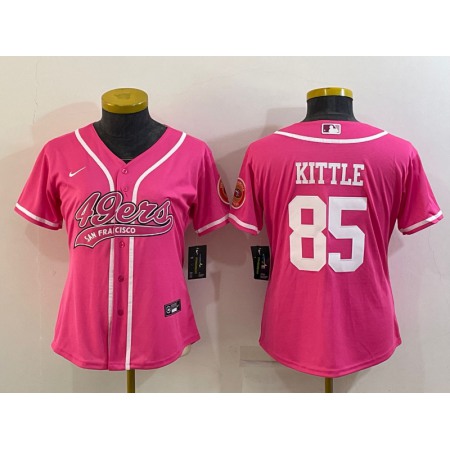 Women's San Francisco 49ers #85 George Kittle Pink With Patch Cool Base Stitched Baseball Jersey(Run Small)
