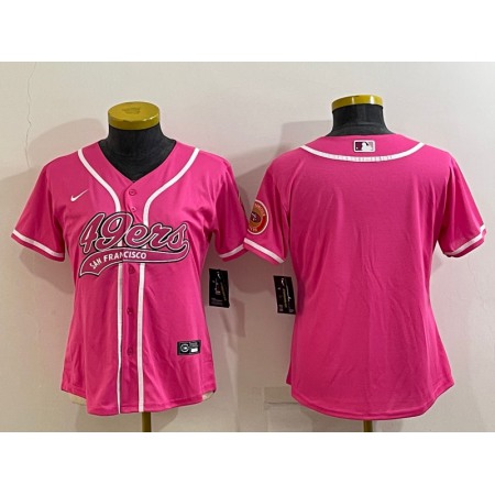 Women's San Francisco 49ers Blank Pink With Patch Cool Base Stitched Baseball Jersey(Run Small)