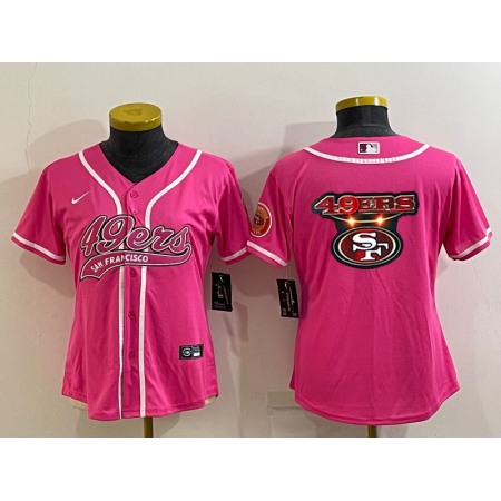 Women's San Francisco 49ers Pink Team Big Logo With Patch Cool Base Stitched Baseball Jersey(Run Small)