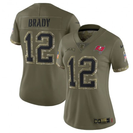 Women's Tampa Bay Buccaneers #12 Tom Brady Olive 2022 Salute To Service Limited Stitched Jersey(Run Small)