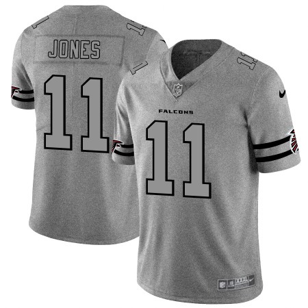 Men's Atlanta Falcons #11 Julio Jones 2019 Gray Gridiron Team Logo Limited Stitched NFL Jersey