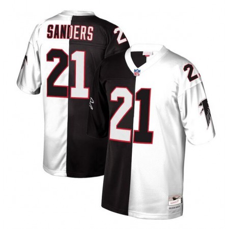 Men's Atlanta Falcons #21 Deion Sanders Black/White Split Mitchell & Ness Stitched Jersey