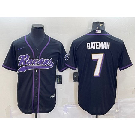 Men's Baltimore Ravens #7 Rashod Bateman Black With Patch Cool Base Stitched Baseball Jersey