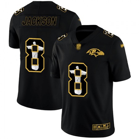 Men's Baltimore Ravens #8 Lamar Jackson Black Jesus Faith Edition Stitched Limited Jersey