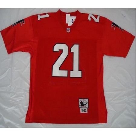 Mitchell And Ness Falcons #21 Deion Sanders Red Throwback Stitched NFL Jersey