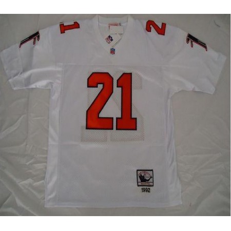 Mitchell And Ness Falcons #21 Deion Sanders White Throwback Stitched NFL Jersey