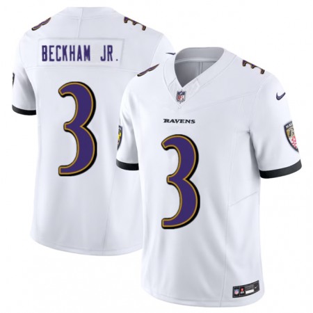Men's Baltimore Ravens #3 Odell Beckham Jr. White 2023 F.U.S.E. Vapor Untouchable Stitched Football Jersey