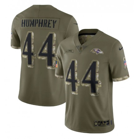 Men's Baltimore Ravens #44 Marlon Humphrey Olive 2022 Salute To Service Limited Stitched Jersey