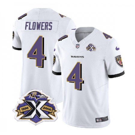 Men's Baltimore Ravens #4 Zay Flowers White 2023 F.U.S.E With Patch Throwback Vapor Limited Jersey