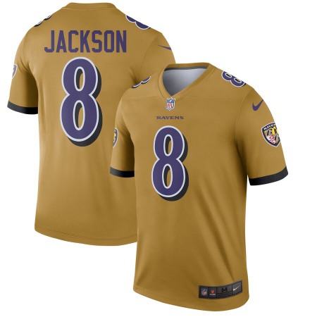 Men's Baltimore Ravens #8 Lamar Jackson Gold Inverted Legend NFL Jersey