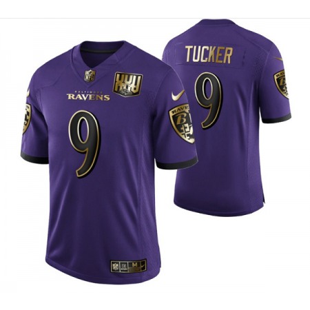 Men's Baltimore Ravens #9 Justin Tucker Purple Golden Limited Stitched Jersey