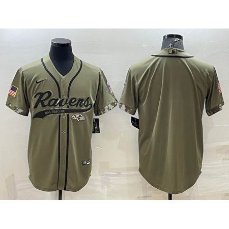 Men's Baltimore Ravens Blank Olive Salute to Service Cool Base Stitched Baseball Jersey