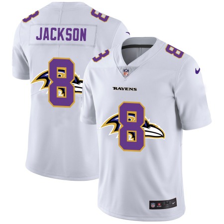 Men's Baltimore Ravens #8 Lamar Jackson White Shadow Logo Limited Stitched Jersey