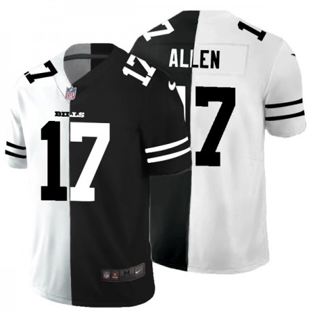 Men's Buffalo Bills #17 Josh Allen Black & White Split Limited Stitched Jersey