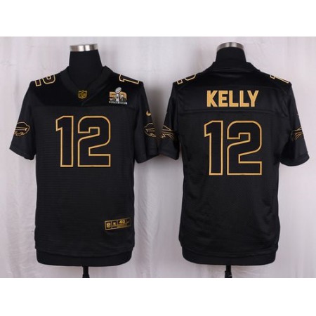 Nike Bills #12 Jim Kelly Black Men's Stitched NFL Elite Pro Line Gold Collection Jersey