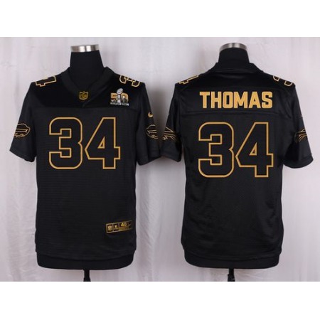 Nike Bills #34 Thurman Thomas Black Men's Stitched NFL Elite Pro Line Gold Collection Jersey