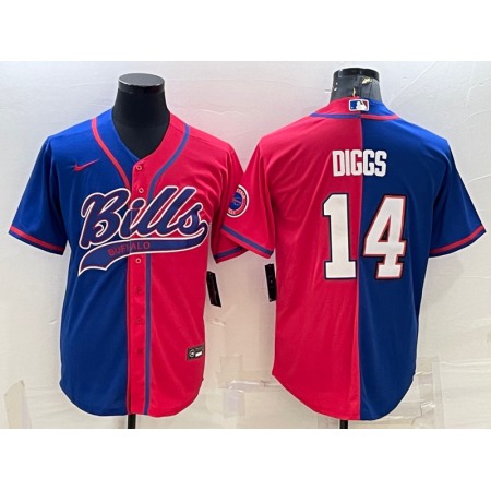 Men's Buffalo Bills #14 Stefon Diggs Royal/Red Split With Patch Cool Base Stitched Baseball Jersey