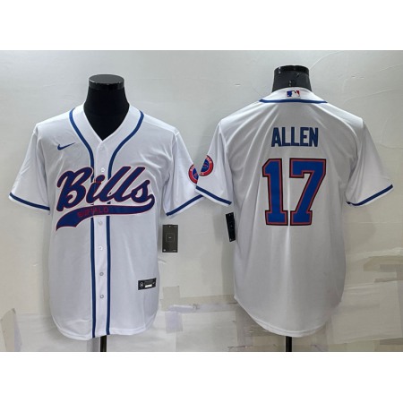 Men's Buffalo Bills #17 Josh Allen White Cool Base Stitched Baseball Jersey