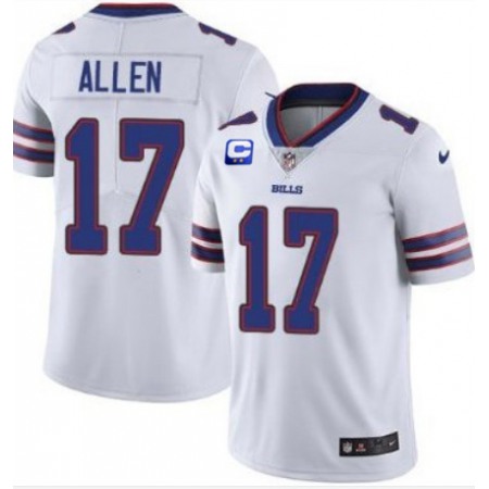 Men's Buffalo Bills #17 Josh Allen White With C Patch Limited Stitched Jersey