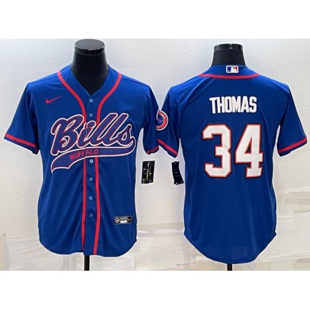 Men's Buffalo Bills #34 Thurman Thomas Royal With Patch Cool Base Stitched Baseball Jersey