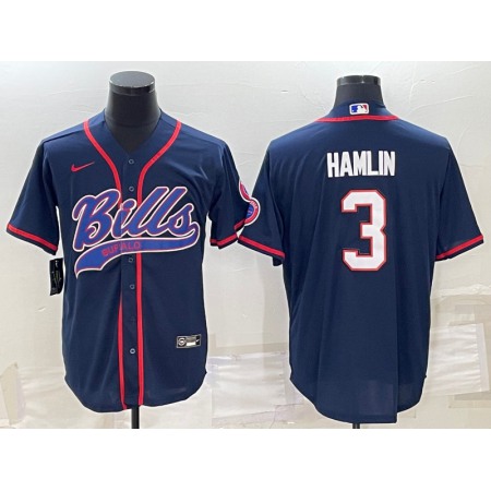 Men's Buffalo Bills #3 Damar Hamlin Navy With Patch Cool Base Stitched Baseball Jersey