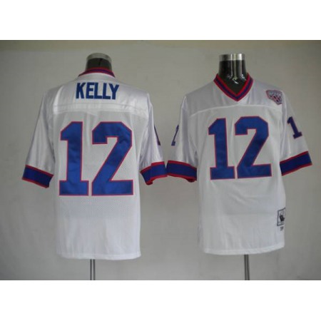 Mitchell & Ness Bills #12 Jim Kelly White Stitched Throwback NFL Jersey