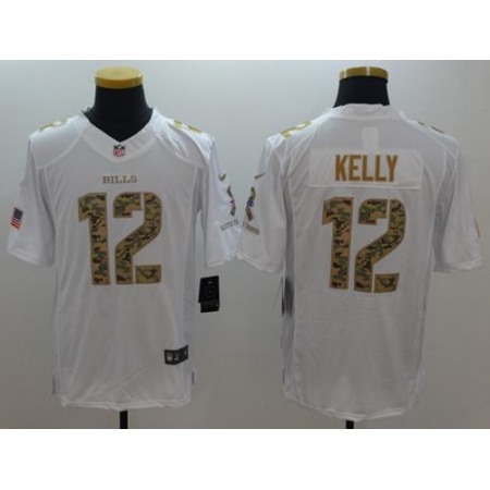 Nike Bills #12 Jim Kelly White Men's Stitched NFL Limited Salute To Service Jersey